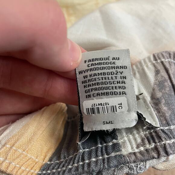 Rachel Zoe Linen Abstract Print Wide Leg Pants Elastic Waist Beige L - Picture 9 of 9